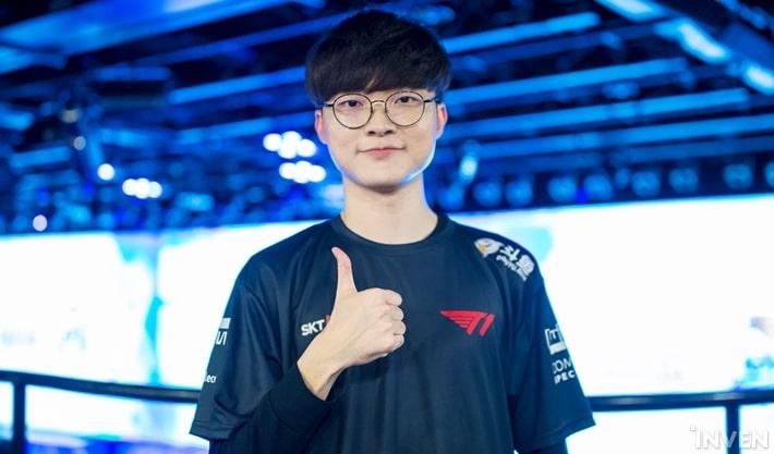 League of Legends competitive player, Faker (the highest earning esports player in the game) wearing his T1 jersey.