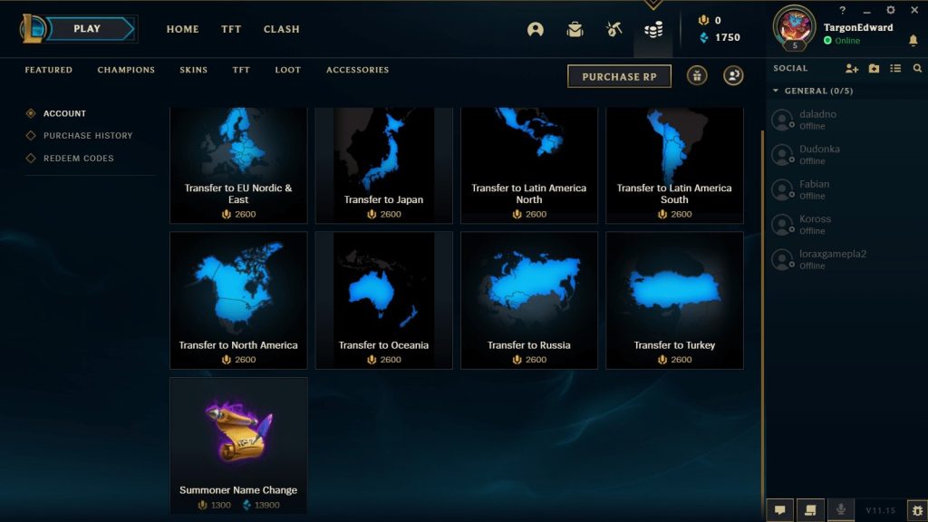 League of Legends In-Client Store. Account tab