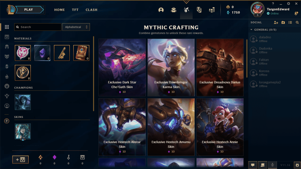 Mythic Crafting. Items that could be obtained in exchange for Gemstones