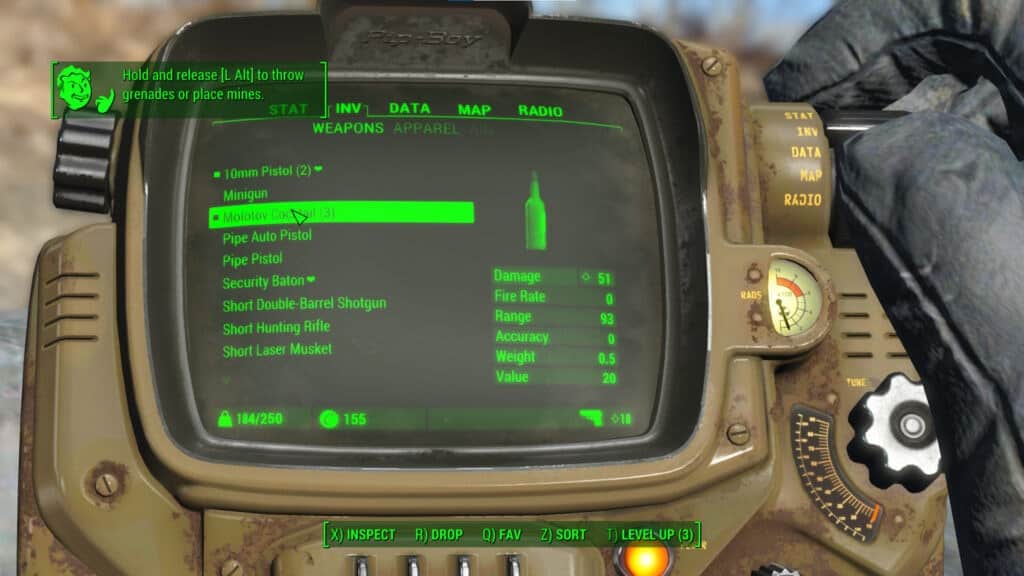 Weapon inventory in Fallout 4. 