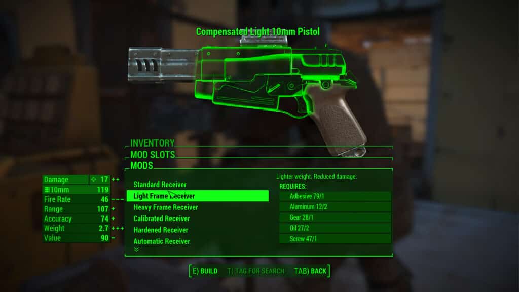 Mod crafting for weapons and required materials in Fallout 4