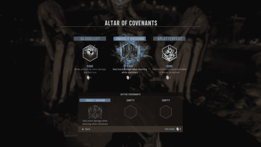 covenant purchase menu at the altar of covenants