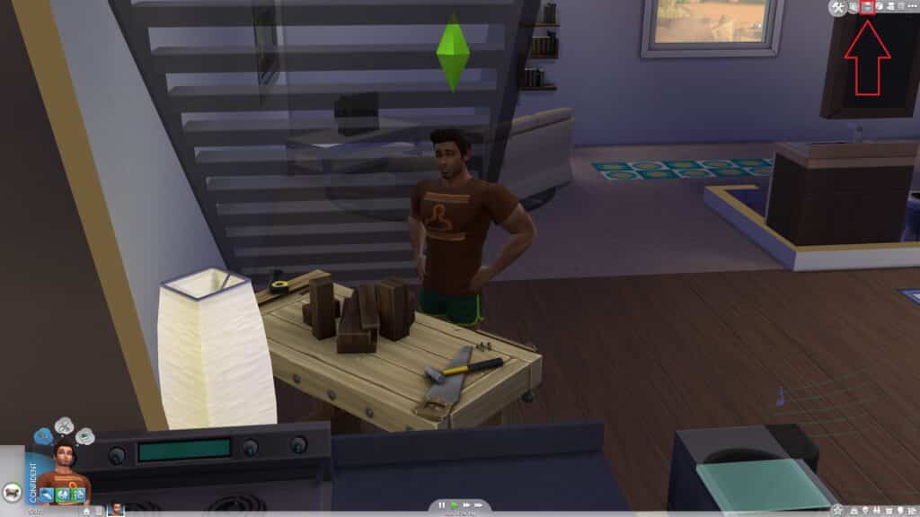 Button used for going upstairs in Sims 4 on top right of screen
