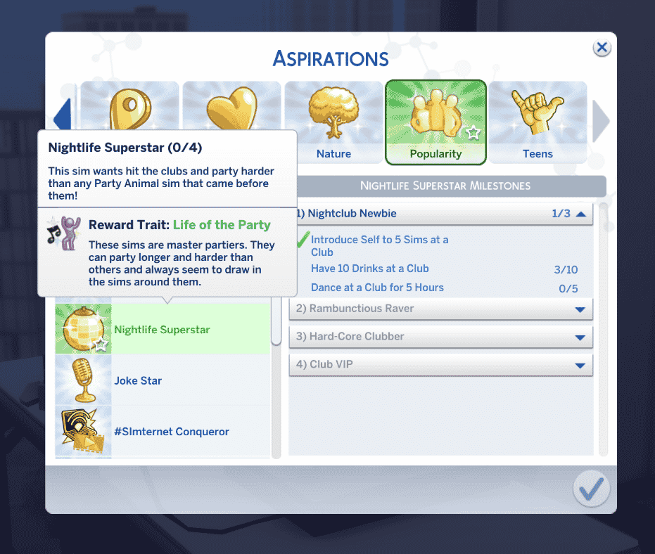 aspirations in sims 4