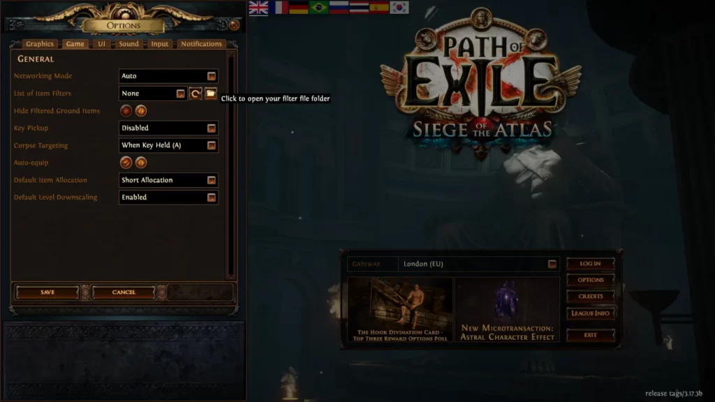Opening the loot filters folder in Path of Exile