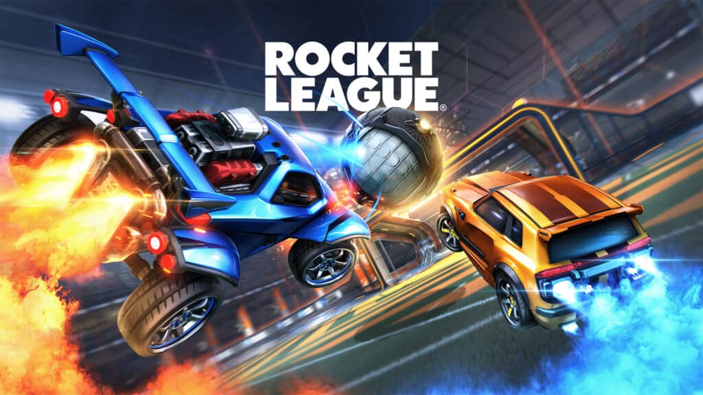 Rocket League game cover with Blue and Orange cars