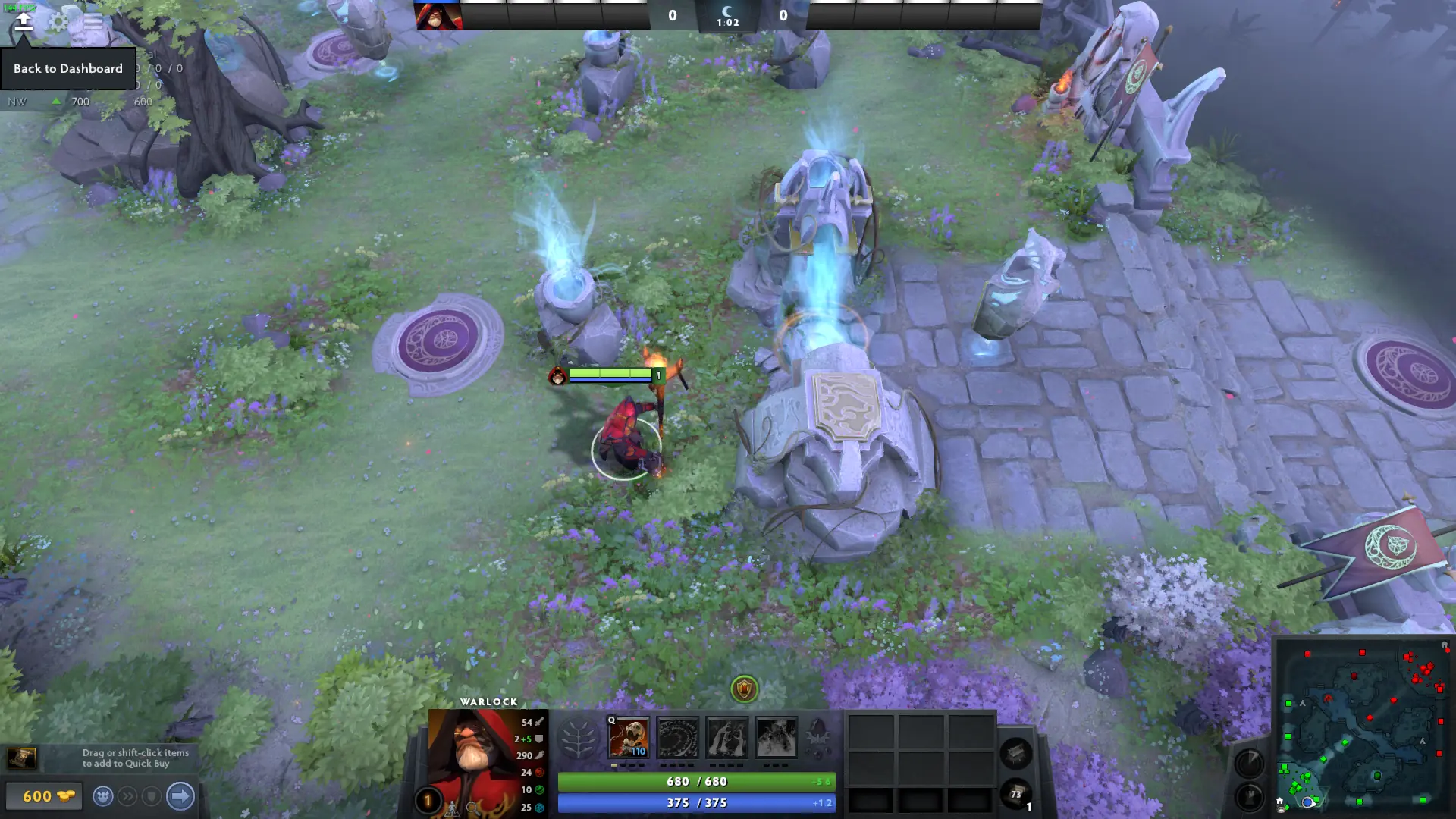 Back to dashboard button in dota 2