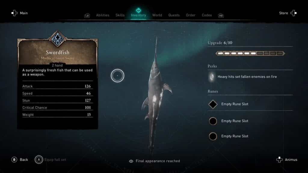Swordfish assassin's creed Valhalla swords