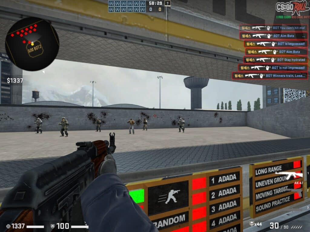 Screenshot of stretched CSGO gameplay
