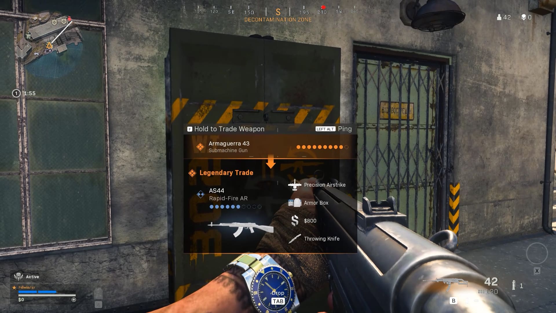 Trade in window when a player approaches the weapon trade station in Warzone