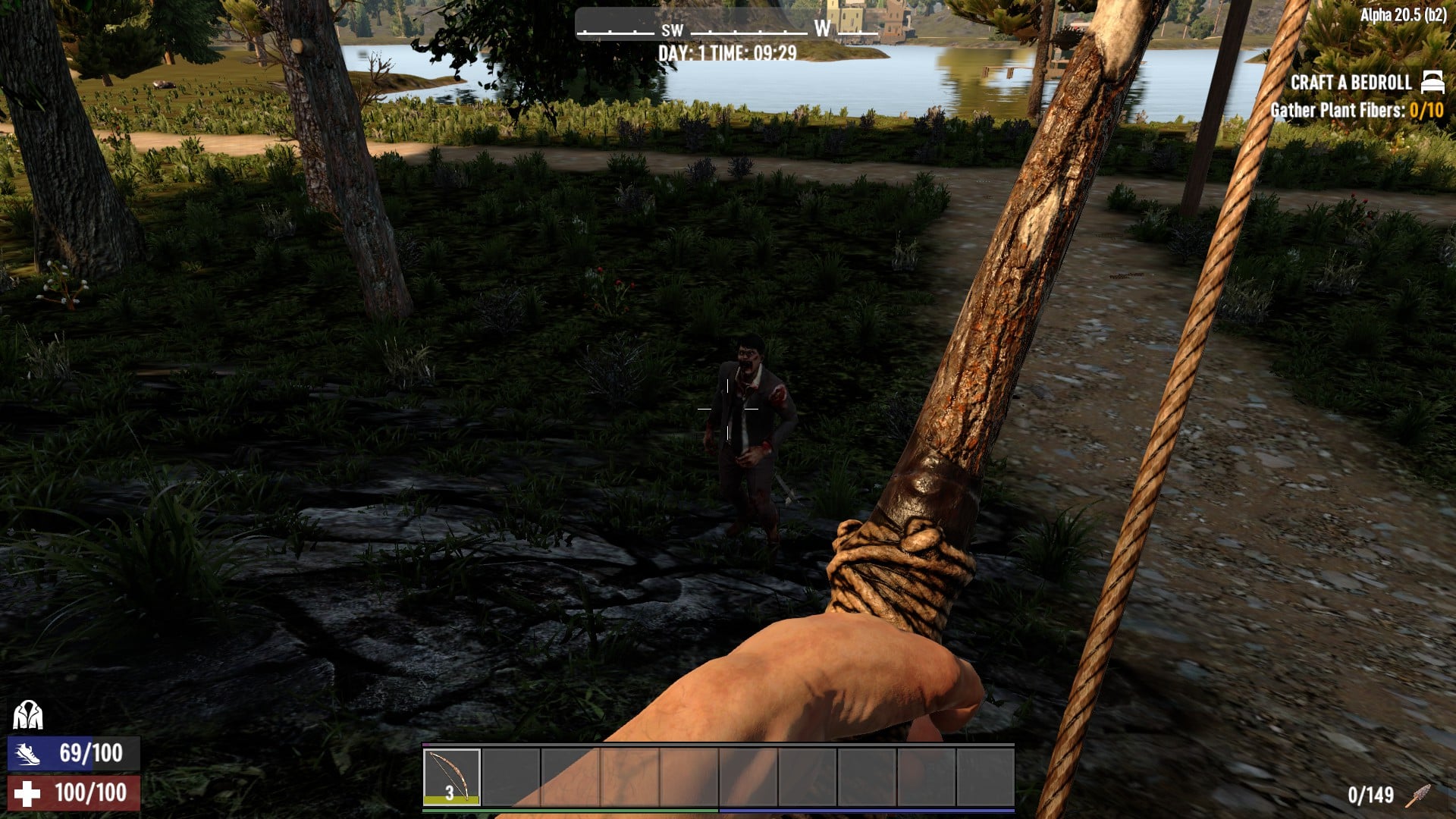 Shooting a zombie using a primitive bow 