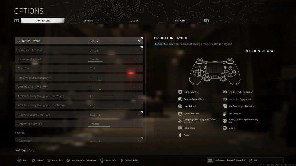 Warzone button layout for PlayStation to perform slide cancel