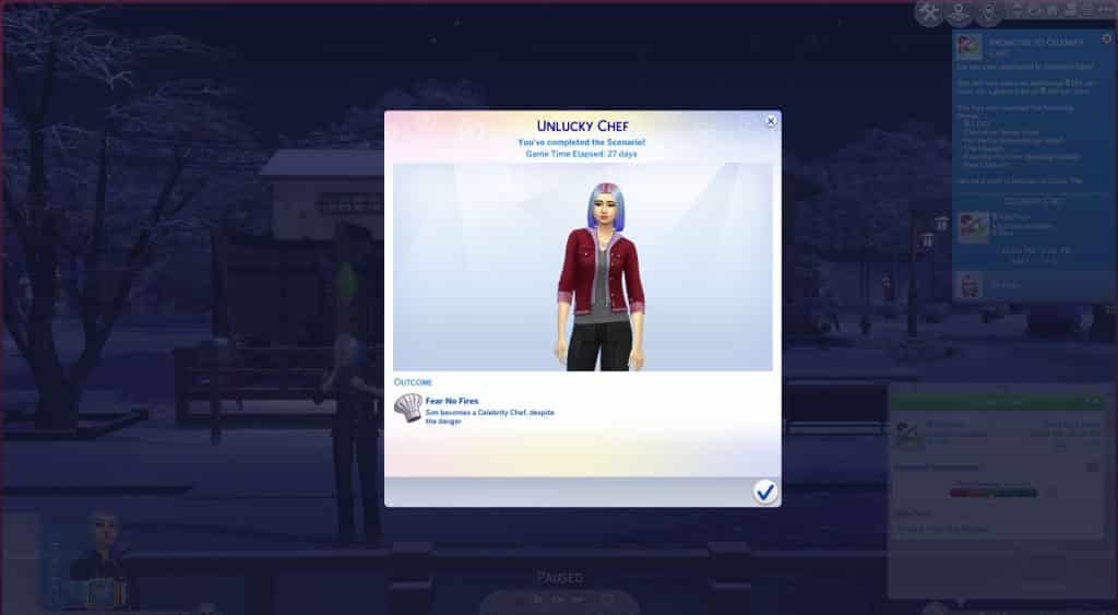 the sims 4 unlucky chef scenario completion pop up