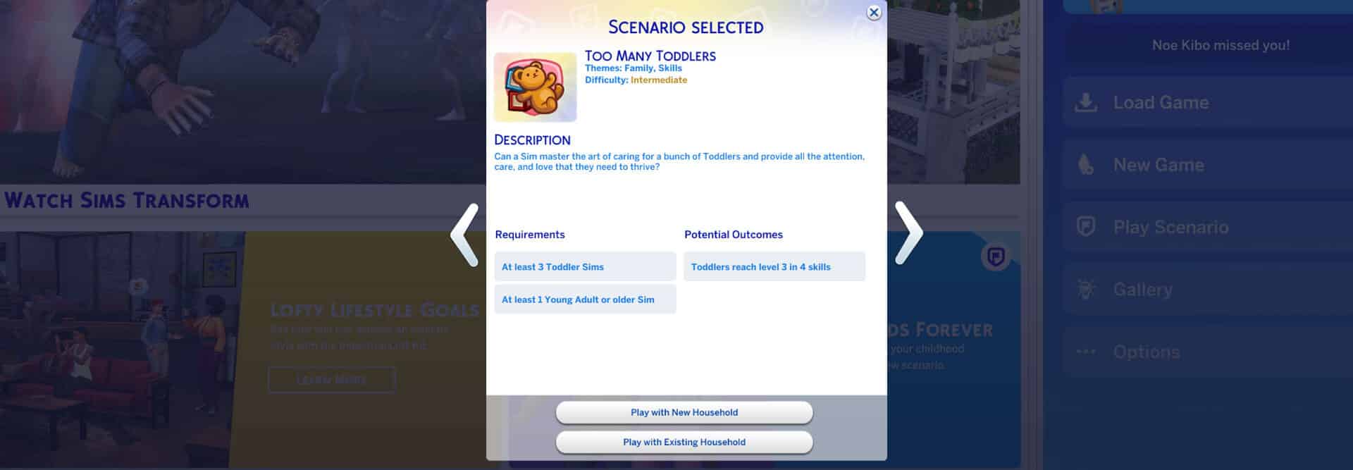 the sims 4 scenario menu