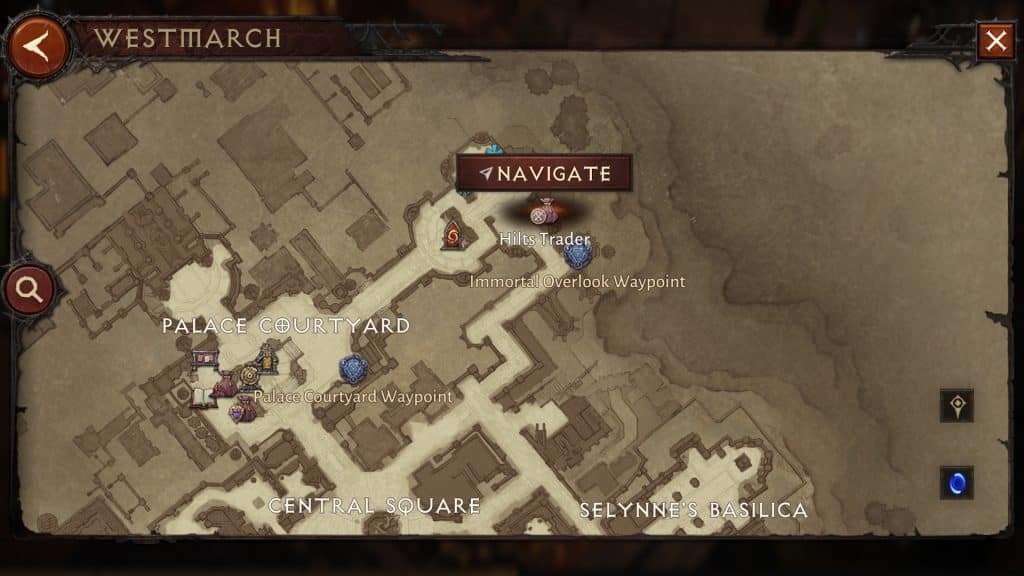 Hilts trader location in northeast of Westmarch