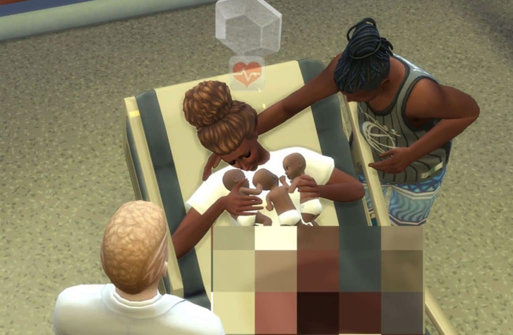 sim couple with triplets after birth