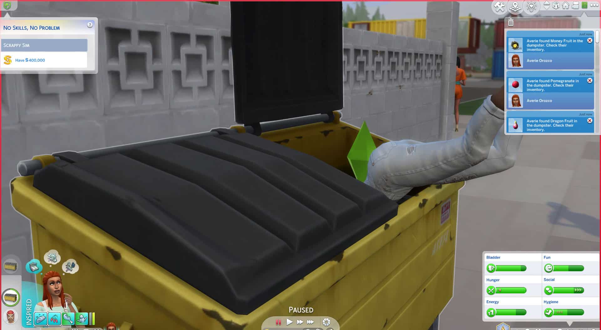 the sims 4 dumpster diving for deals for the no skills no problem scenario
