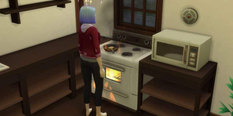 sim cooking and setting stove on fire