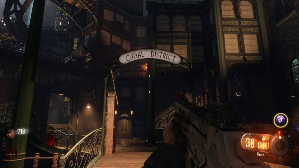 The sign that leads to the canal district in Shadows of Evil