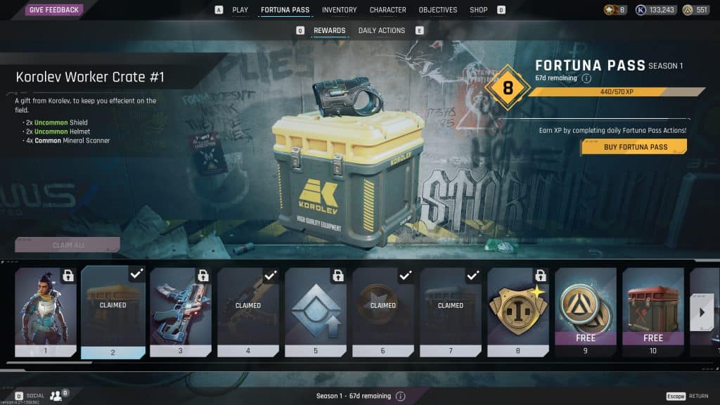 Fortuna Pass crate rewards