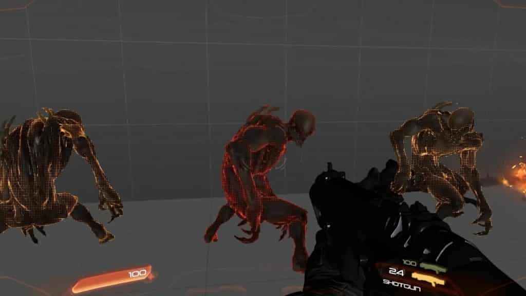 Screenshot from the canceled Doom 4 project, showing some stunned imps about to be glory killed.