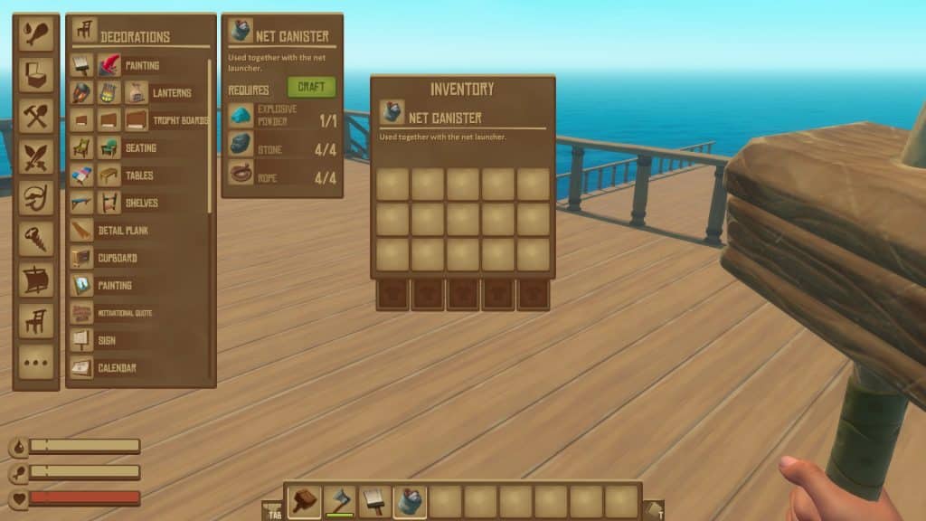 How to get eggs in Raft - Net Canister crafting screen.