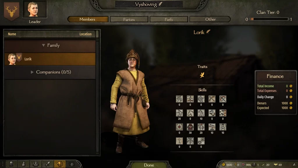 the clan screen in mount and blade bannerlord