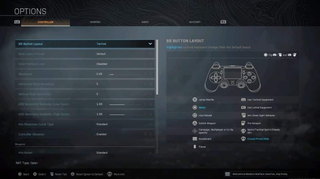 Tactical Button Layout in Warzone menu