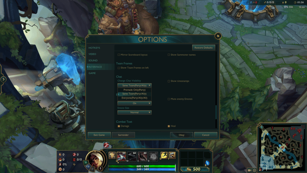 Chat visibility settings in League of Legends