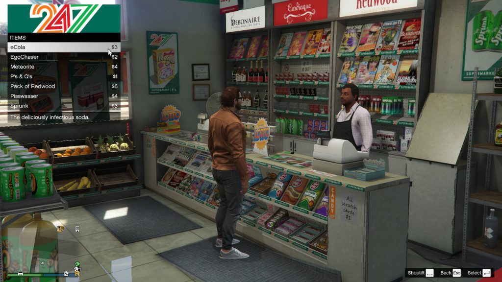 Convenience store menu with snacks in GTA 5