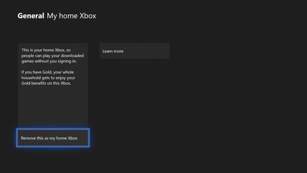 My home Xbox settings menu