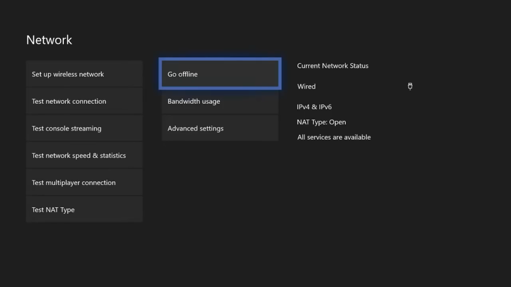 Go offline option in the Xbox Network settings